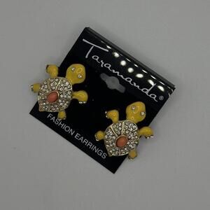 Taramanda Yellow Rhinestone Turtle Stud Earrings